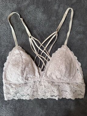 aerie Animal Lace Padded Strappy Bralette - Light Taupe